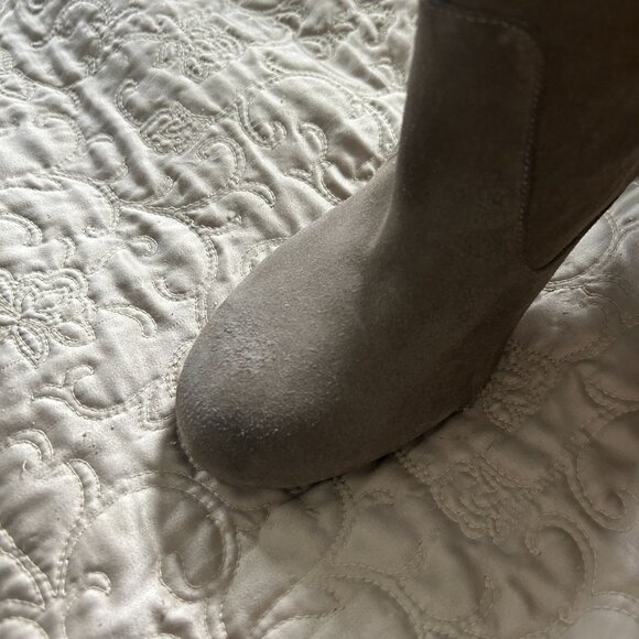 Dark Green Suede Mid-Calf Boots With Rhinestone Accents - Picture 11 of 12